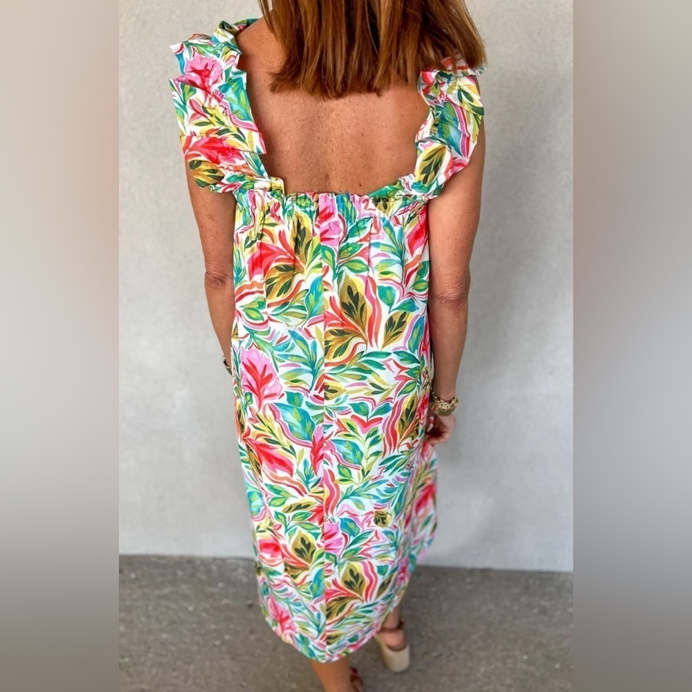 White Floral Ruffled Sleeveless Midi Dress - Picture 2 of 5